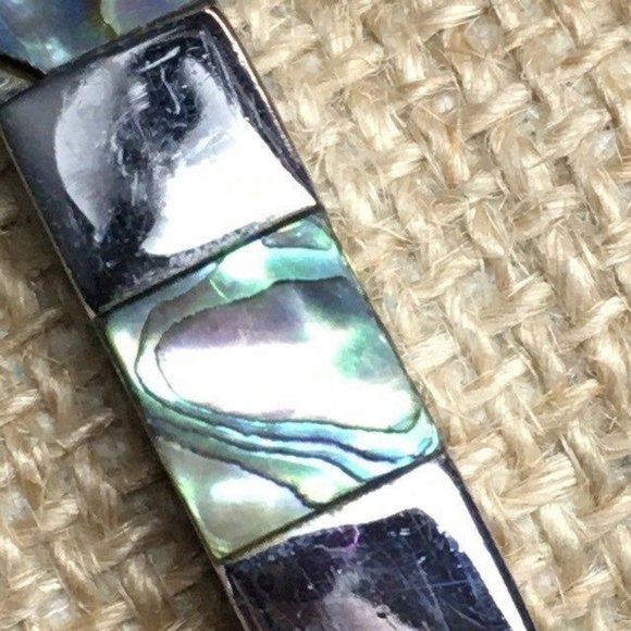 MOP Open Bangle Bracelet As Is Turquoise Blue Green Silver Beach Retro Boho - Picture 4 of 6